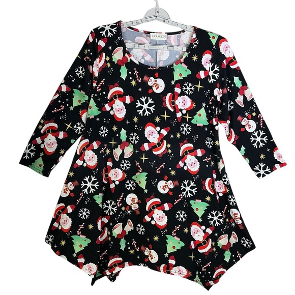 Larace Christmas Tunic Top Handkerchief Hem  3/4 Sleeve Round Neck Holiday Med - Picture 16 of 16